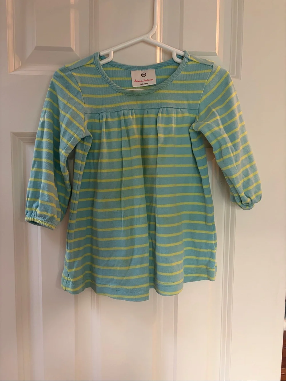 Hanna Andersson Blue & Yellow Striped Long-Sleeve dress 80 2T